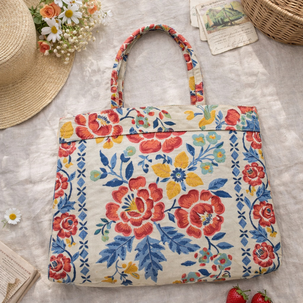 Vintage Margaret Smith Floral Tapestry Handbag Canvas Tote Purse Multicolor - Picture 2 of 11